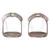 Image 3 : A pair of Qing dynasty iron stirrups with silver  inlays.  Decorated with bats and Chinese symbols. 