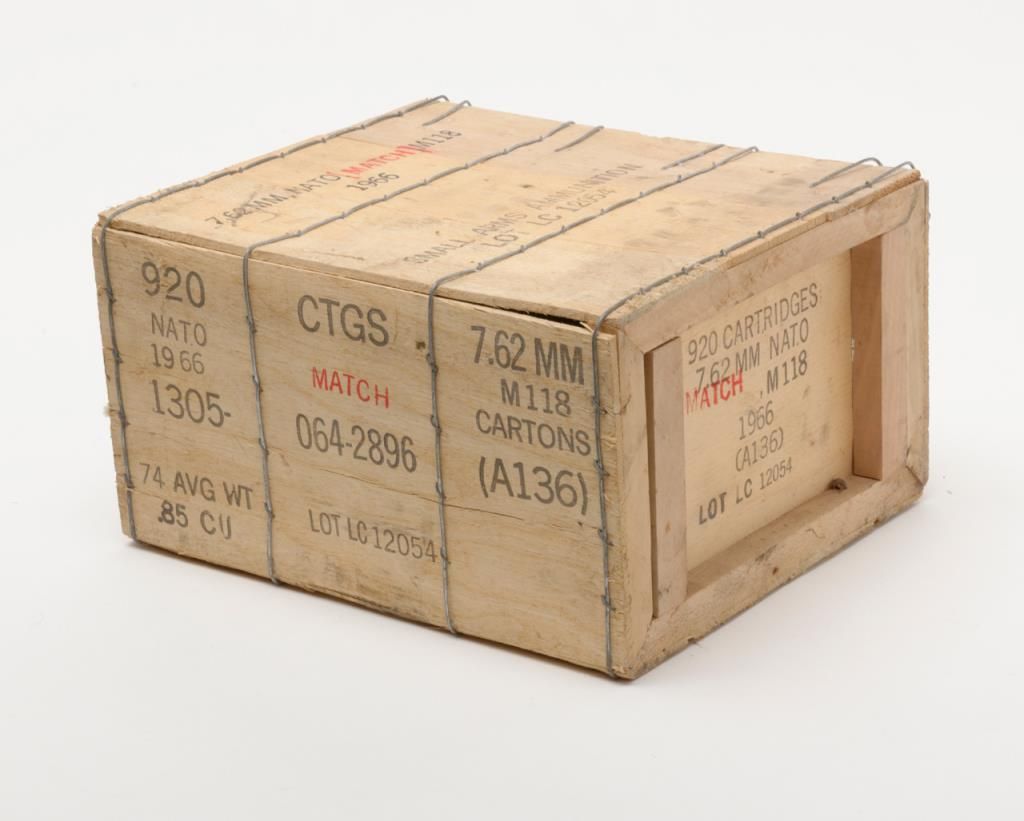 Sealed wood case of 920 cartridges of 7.62mm small arms ammunition ...