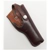 Image 4 : Lot of 4 misc. leather holsters and a brass powder  flask.   Est.:  $80-$160.