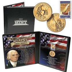 James Madison Display with 24 K Gold Presidential Dollar & Vintage 1987 Stamp (COA)