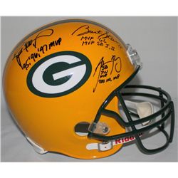 Aaron Rodgers, Brett Favre & Bart Starr Signed & Inscribed Packers Full-Size Replica Helmet (Favre &