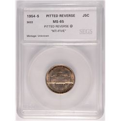 1954-S JEFFERSON NICKEL, SEGS MS-65 GEM, RARE MINT ERROR "NTI-FIVE"
