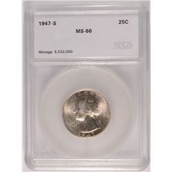 1947-S WASHINGTON QUARTER, SEGS MS-66  NICE