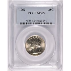 1962  WASHINGTON QUARTER, PCGS MS-65 GEM
