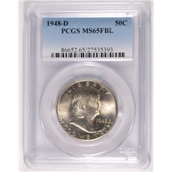 1948-D FRANKLIN HALF DOLLAR, PCGS MS-65 FBL