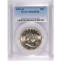 1951-D FRANKLIN HALF DOLLAR, PCGS MS-64 FBL