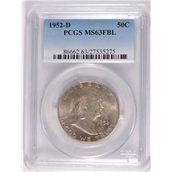 1952-D FRANKLIN HALF DOLLAR, PCGS MS-63 FBL