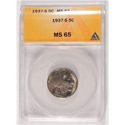 1937-S BUFFALO NICKEL, ANACS MS-65