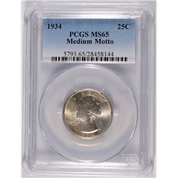 1934 WASHINGTON QUARTER, PCGS MS-65 GEM!