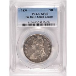1834 BUST HALF DOLLAR, PCGS XF-40 SMALL DATE, SMALL LETTERS, NICE !!
