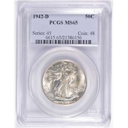 1942-D WALKING LIBERTY HALF DOLLAR, PCGS MS-65
