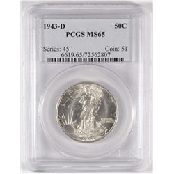 1943-D WALKING LIBERTY HALF DOLLAR, PCGS MS-65