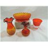 Image 1 : LOT 4 VINTAGE AMBERINA GLASS WARE: 2 SMALL VASES,