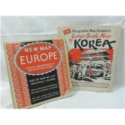 LOT 2 GEOGRAPHIA MAP CO. MAPS KOREA/EUROPE VINTAGE