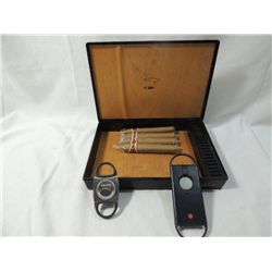 TRAVELDOR HUMIDOR & 2 CIGAR CUTTERS