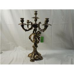 BRASS LOOK CANDELABRA WITH CHERUB