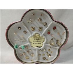18 PAIRS EARRINGS IN FLOWER TIN