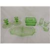 Image 3 : LOT 7 VASELINE GLASS CANDLE STICKS TRAY BOX