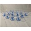 Image 1 : LOT 12 PIECE ETCHED BLUE GLASS SET SHRIMP COCKTAIL