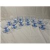 Image 2 : LOT 12 PIECE ETCHED BLUE GLASS SET SHRIMP COCKTAIL
