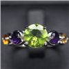 Image 1 : STERLING SILVER PERIDOT, AMETHYST AND CITRINE RING SIZE 6