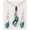 Image 1 : SILVER PLATED AQUA CRYSTAL NECKLACE AND EARRINGS SET