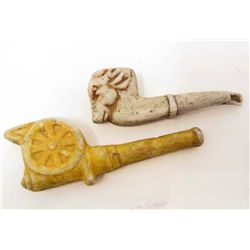 LOT OF 2 ANTIQUE BISQUE SMALL JAPANESE PIPES