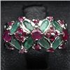 Image 1 : WHITE GOLD OVER STERLING SILVER RUBY & EMERALD RING