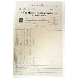 1900'S BILLHEAD RECEIPT THE MOORE TELEPHONE SYSTEM