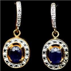PAIR OF GOLD OVER STERLING EARRINGS W/ SAPPHIRE & GEMS