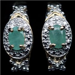PAIR OF GOLD OVER STERLING EMERALD & DIAMOND EARRINGS