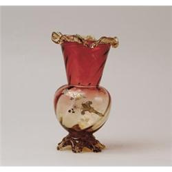 DECORATED AMBERINA VASE.  