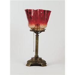 BRADLEY & HUBBARD LAMP WITH AMBERINA SHADE.  
