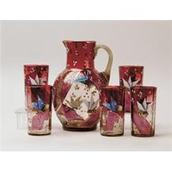 DECORATED AMBERINA WATER SET. 