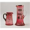 Image 1 : LOT OF TWO CRANBERRY ART GLASS PITCHERS.  