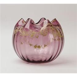 LARGE VICTORIAN ART GLASS ROSE BOWL.  