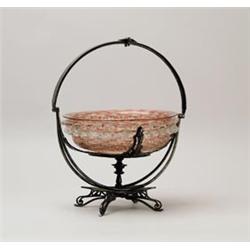LOVELY VICTORIAN COLORED GLASS BRIDE'S BASKET IN SILVER PLATED HOLDER.  