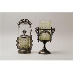 TWO VASELINE ART GLASS ITEMS. 