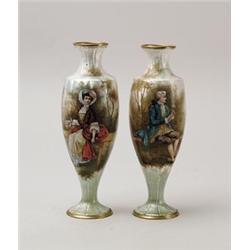 PAIR OF LIMOGE ENAMELED VASES.  