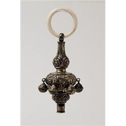 VICTORIAN SILVER & IVORY BABY RATTLE.  