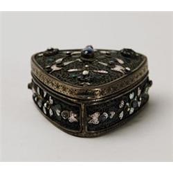 TRIANGULAR ENAMELED & JEWELED BOX. 