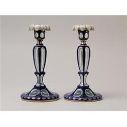 PAIR OF LATE 19TH EARLY 20TH CENTURY OVERLAY CANDLESTICKS.  