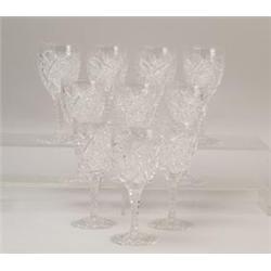 TEN CUT GLASS WINE GLASSES.  