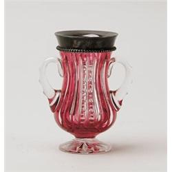CRANBERRY CUT TO CLEAR VASE.  