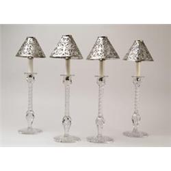 SET OF FOUR CUT GLASS CANDLE LAMPS. 