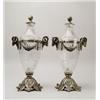 Image 1 : PAIR OF COVERED METAL & GLASS URNS.  