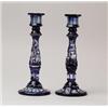 Image 1 : PAIR OF COBALT BLUE OVERLAY CANDLESTICKS.  