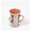 Image 1 : SILVER OVERLAY CRANBERRY GLASS THREE-HANDLED LOVING CUP.  