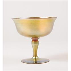 SIGNED STEUBEN GOLD IRIDESCENT COMPOTE. 