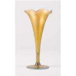 SIGNED STEUBEN GOLD TRUMPET VASE.  